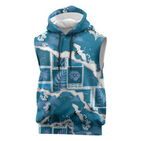 Hawaii Japanese Culture Blue Sleeveless Hoodie Spring Cranes Aloha Pattern