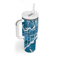 Hawaii Japanese Culture Blue Tumbler With Handle Spring Cranes Aloha Pattern