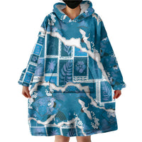 Hawaii Japanese Culture Blue Wearable Blanket Hoodie Spring Cranes Aloha Pattern