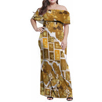Hawaii Japanese Culture Gold Family Matching Off Shoulder Maxi Dress and Hawaiian Shirt Spring Cranes Aloha Pattern