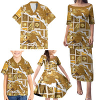 Hawaii Japanese Culture Gold Family Matching Puletasi and Hawaiian Shirt Spring Cranes Aloha Pattern