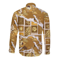 Hawaii Japanese Culture Gold Long Sleeve Button Shirt Spring Cranes Aloha Pattern