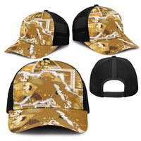 Hawaii Japanese Culture Gold Mesh Trucker Cap Spring Cranes Aloha Pattern
