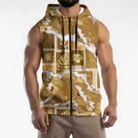 Hawaii Japanese Culture Gold Sleeveless Zip Hoodie Spring Cranes Aloha Pattern