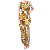 Hawaii Japanese Culture Gold Tank Maxi Dress Spring Cranes Aloha Pattern