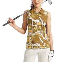 Hawaii Japanese Culture Gold Women Sleeveless Polo Shirt Spring Cranes Aloha Pattern