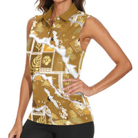 Hawaii Japanese Culture Gold Women Sleeveless Polo Shirt Spring Cranes Aloha Pattern