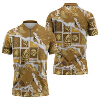 Hawaii Japanese Culture Gold Zipper Polo Shirt Spring Cranes Aloha Pattern