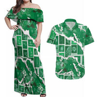 Hawaii Japanese Culture Green Couples Matching Off Shoulder Maxi Dress and Hawaiian Shirt Spring Cranes Aloha Pattern