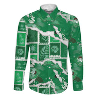Hawaii Japanese Culture Green Family Matching Off Shoulder Maxi Dress and Hawaiian Shirt Spring Cranes Aloha Pattern