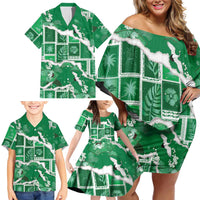 Hawaii Japanese Culture Green Family Matching Off Shoulder Short Dress and Hawaiian Shirt Spring Cranes Aloha Pattern LT01 - Polynesian Pride