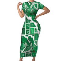 Hawaii Japanese Culture Green Family Matching Short Sleeve Bodycon Dress and Hawaiian Shirt Spring Cranes Aloha Pattern LT01 Mom's Dress Green - Polynesian Pride