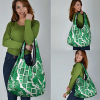 Hawaii Japanese Culture Green Grocery Bag Spring Cranes Aloha Pattern