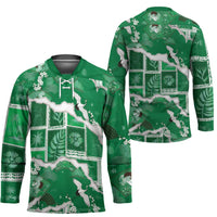 Hawaii Japanese Culture Green Hockey Jersey Spring Cranes Aloha Pattern