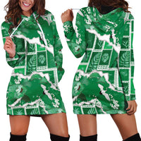 Hawaii Japanese Culture Green Hoodie Dress Spring Cranes Aloha Pattern