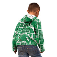 Hawaii Japanese Culture Green Kid Hoodie Spring Cranes Aloha Pattern
