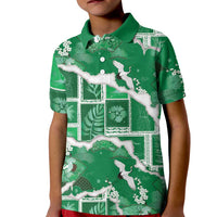 Hawaii Japanese Culture Green Kid Polo Shirt Spring Cranes Aloha Pattern