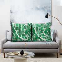 Hawaii Japanese Culture Green Pillow Cover Spring Cranes Aloha Pattern