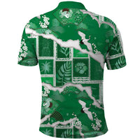 Hawaii Japanese Culture Green Polo Shirt Spring Cranes Aloha Pattern