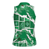 Hawaii Japanese Culture Green Women Sleeveless Polo Shirt Spring Cranes Aloha Pattern