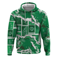 Hawaii Japanese Culture Green Zip Hoodie Spring Cranes Aloha Pattern
