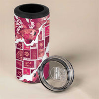 Hawaii Japanese Culture Pink 4 in 1 Can Cooler Tumbler Spring Cranes Aloha Pattern