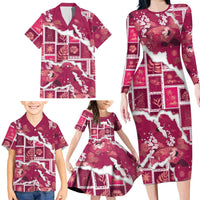 Hawaii Japanese Culture Pink Family Matching Long Sleeve Bodycon Dress and Hawaiian Shirt Spring Cranes Aloha Pattern LT01 - Polynesian Pride