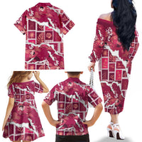 Hawaii Japanese Culture Pink Family Matching Off The Shoulder Long Sleeve Dress and Hawaiian Shirt Spring Cranes Aloha Pattern LT01 - Polynesian Pride
