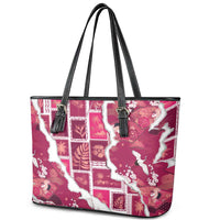Hawaii Japanese Culture Pink Leather Tote Bag Spring Cranes Aloha Pattern