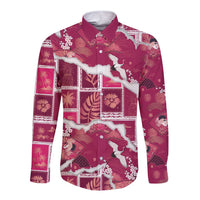 Hawaii Japanese Culture Pink Long Sleeve Button Shirt Spring Cranes Aloha Pattern