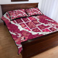 Hawaii Japanese Culture Pink Quilt Bed Set Spring Cranes Aloha Pattern