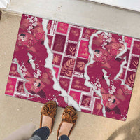 Hawaii Japanese Culture Pink Rubber Doormat Spring Cranes Aloha Pattern