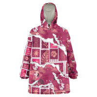Hawaii Japanese Culture Pink Wearable Blanket Hoodie Spring Cranes Aloha Pattern