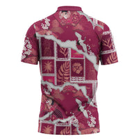 Hawaii Japanese Culture Pink Zipper Polo Shirt Spring Cranes Aloha Pattern