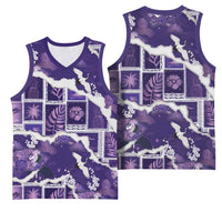 Hawaii Japanese Culture Purple Basketball Jersey Spring Cranes Aloha Pattern