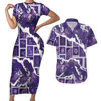 Hawaii Japanese Culture Purple Couples Matching Short Sleeve Bodycon Dress and Hawaiian Shirt Spring Cranes Aloha Pattern