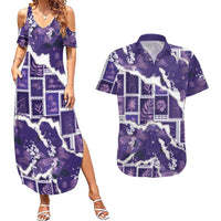 Hawaii Japanese Culture Purple Couples Matching Summer Maxi Dress and Hawaiian Shirt Spring Cranes Aloha Pattern