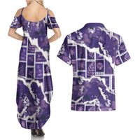 Hawaii Japanese Culture Purple Couples Matching Summer Maxi Dress and Hawaiian Shirt Spring Cranes Aloha Pattern