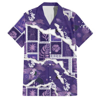 Hawaii Japanese Culture Purple Family Matching Off Shoulder Maxi Dress and Hawaiian Shirt Spring Cranes Aloha Pattern LT01 Dad's Shirt - Short Sleeve Purple - Polynesian Pride