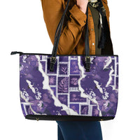 Hawaii Japanese Culture Purple Leather Tote Bag Spring Cranes Aloha Pattern