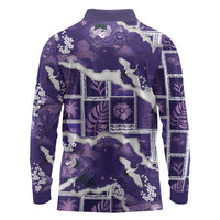 Hawaii Japanese Culture Purple Long Sleeve Polo Shirt Spring Cranes Aloha Pattern