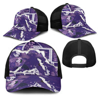 Hawaii Japanese Culture Purple Mesh Trucker Cap Spring Cranes Aloha Pattern