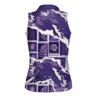 Hawaii Japanese Culture Purple Women Sleeveless Polo Shirt Spring Cranes Aloha Pattern