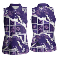 Hawaii Japanese Culture Purple Women Sleeveless Polo Shirt Spring Cranes Aloha Pattern