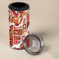 Hawaii Japanese Culture Red 4 in 1 Can Cooler Tumbler Spring Cranes Aloha Pattern