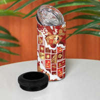 Hawaii Japanese Culture Red 4 in 1 Can Cooler Tumbler Spring Cranes Aloha Pattern