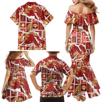 Hawaii Japanese Culture Red Family Matching Mermaid Dress and Hawaiian Shirt Spring Cranes Aloha Pattern LT01 - Polynesian Pride