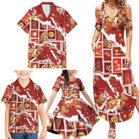 Hawaii Japanese Culture Red Family Matching Summer Maxi Dress and Hawaiian Shirt Spring Cranes Aloha Pattern