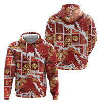 Hawaii Japanese Culture Red Hoodie Spring Cranes Aloha Pattern