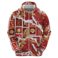 Hawaii Japanese Culture Red Hoodie Spring Cranes Aloha Pattern